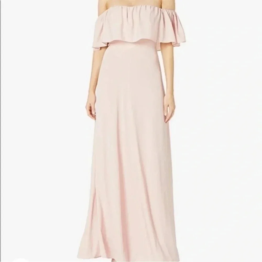 Amanda Uprichard pale pink off the shoulder satin gown